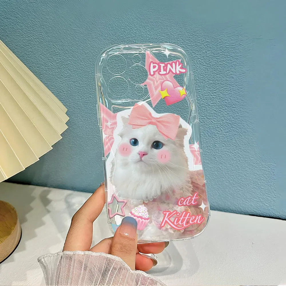 Color: Beige, Material: Other - Cute Kitten Phone Case for iPhone 15 14 13 12 11 Pro Max XR XS X 7 8 Plus Mini SE Clear Cat Mobile Case