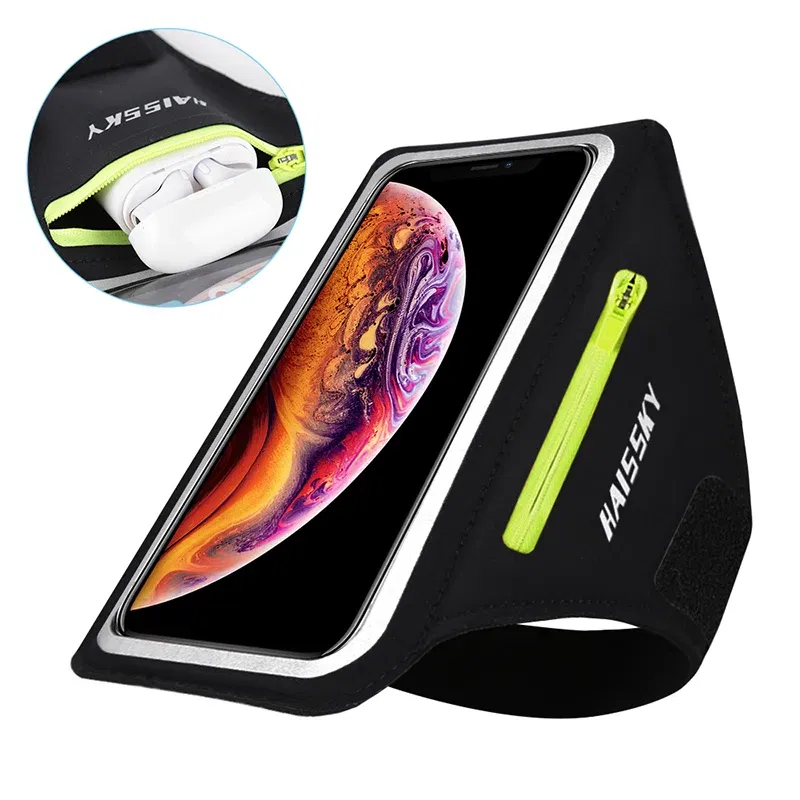 Color: Black - HAISSKY Running Sport Armbands For iPhone 15 14 13 12 11 Pro Max 14 Plus Samsung S23 Ultra Zipper Arm Bag Case For AirPods Pro 3