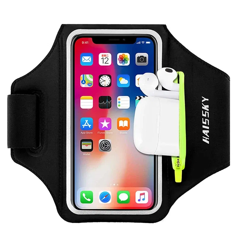 Color: Black - HAISSKY Running Sport Armbands For iPhone 15 14 13 12 11 Pro Max 14 Plus Samsung S23 Ultra Zipper Arm Bag Case For AirPods Pro 3