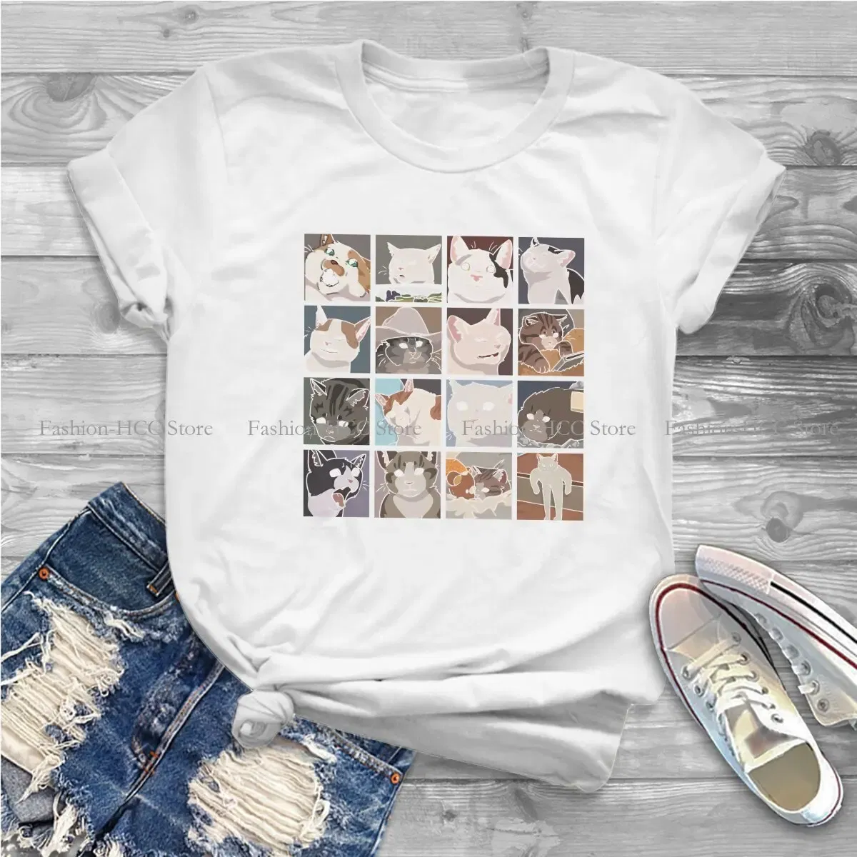 Color: black, Size: XL - Meme O Neck TShirt Cat Classic T Shirt Woman's Tops New Design