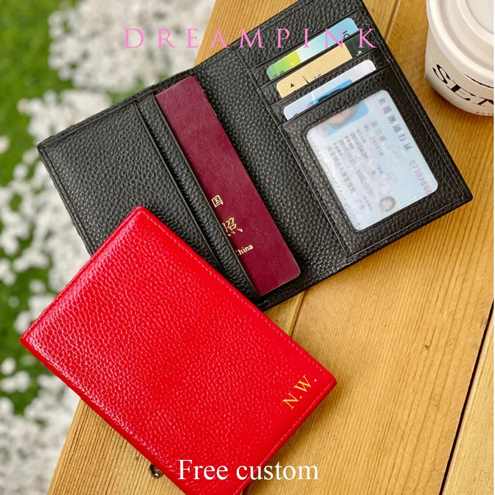 Color: Dark Grey - 100% Cowhide Passport Holder Factory Genuine Leather Engrave Letters Men Women Passport Cover Customized Name Travel Card Wallet