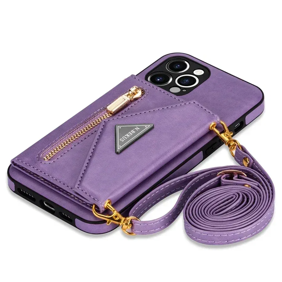 Color: black, Material: EVA - Wallet Side Card Zipper Flip Crossbody Leather Case For iPhone 15 14 Pro Max 13 Mini 12 11 SE 2022 2020 X XS XR 8 7 6 6s Plus