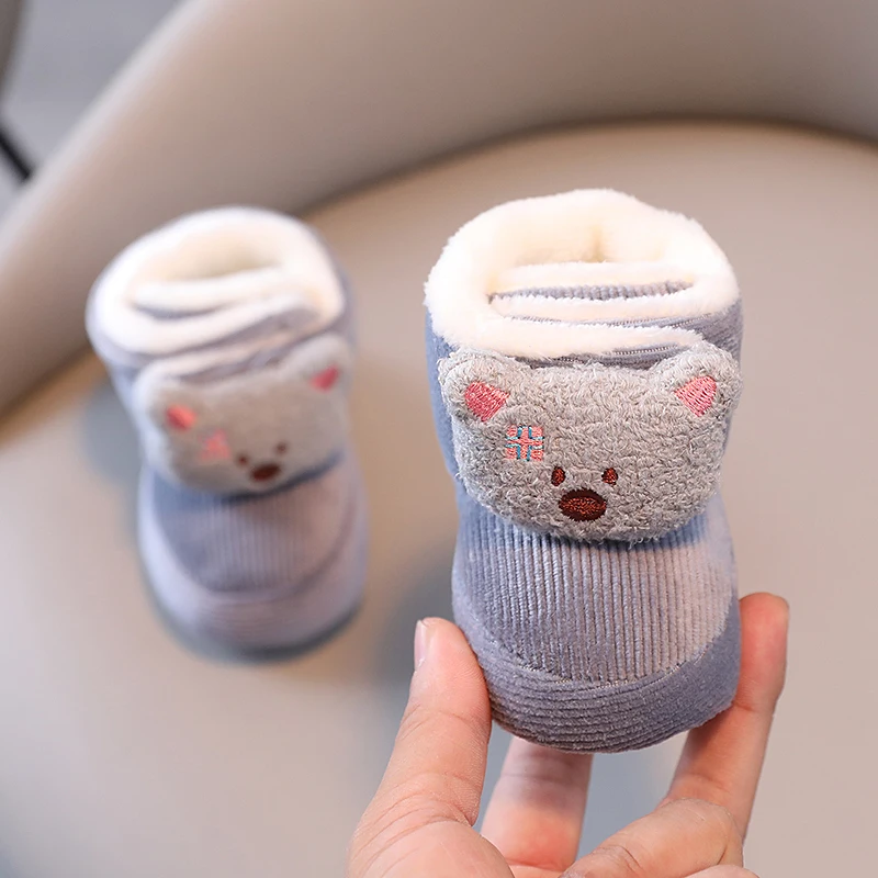 Color: SKY BLUE, Baby Age: 0-6 Months - Winter New Cute Cartoon Baby Booties Boy Girl Boots Cotton Soft-Sole Non-Slip Warm Toddler First Walkers Infant Crib Shoes