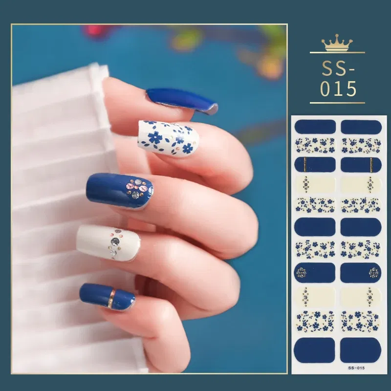 Color: Neo Chrome - 22 Tips Blue and White Shiny Speckles Nail Art Sticker Full Cover Nail Stickers Last Update Nail Wraps Lot Sticker for Nails
