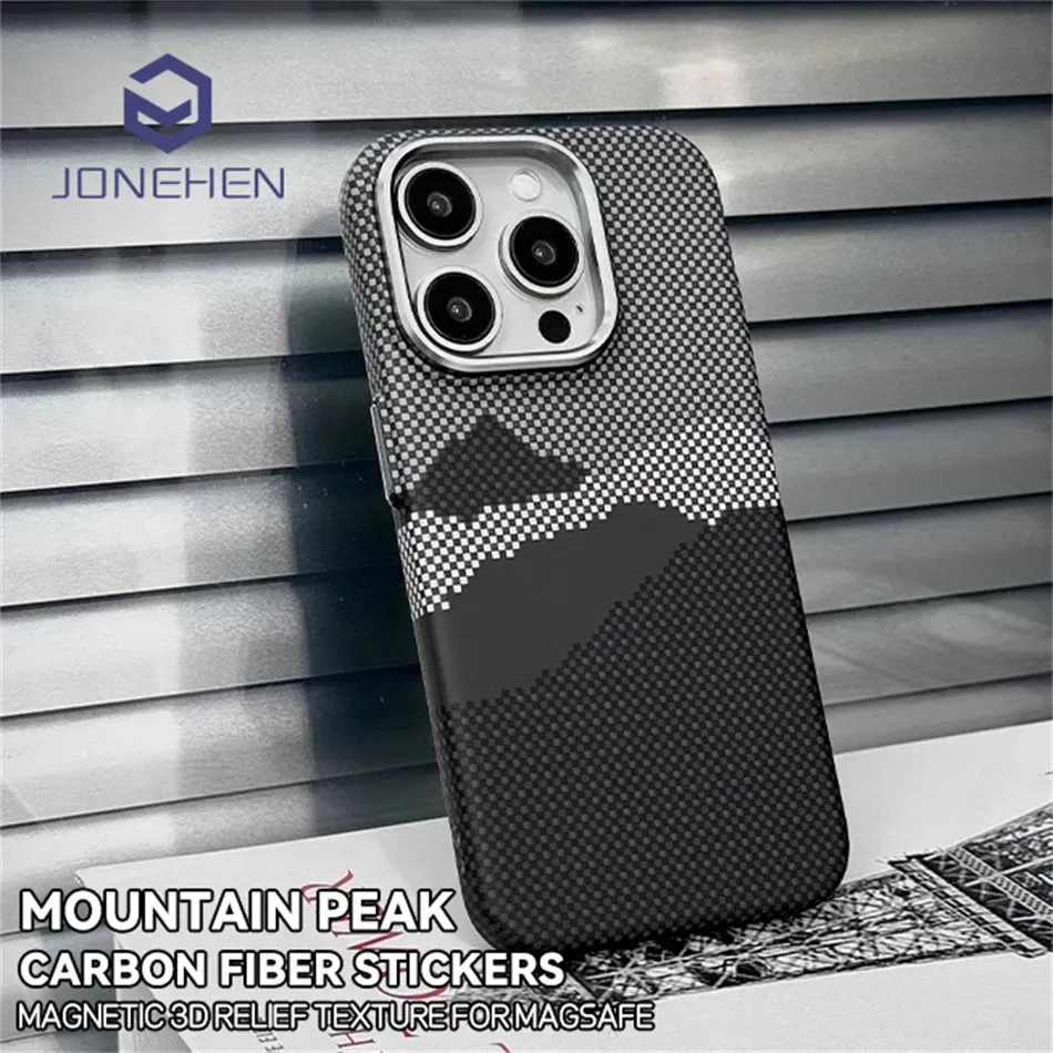 Color: SKY BLUE, Material: Vinyl - Luxury Alloy Lens 3D Relief Peak Carbon Fibre Pattern Case For iPhone 13 14 15 16 Pro Max Slim Shockproof PC Cover For Magsafe