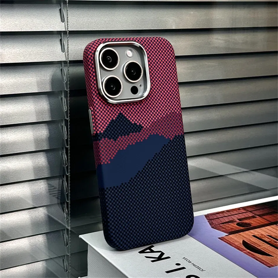 Color: SKY BLUE, Material: Vinyl - Luxury Alloy Lens 3D Relief Peak Carbon Fibre Pattern Case For iPhone 13 14 15 16 Pro Max Slim Shockproof PC Cover For Magsafe