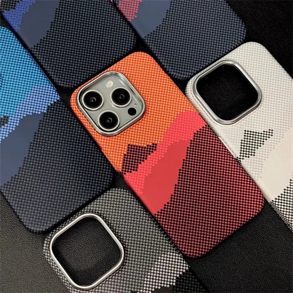 Color: SKY BLUE, Material: Vinyl - Luxury Alloy Lens 3D Relief Peak Carbon Fibre Pattern Case For iPhone 13 14 15 16 Pro Max Slim Shockproof PC Cover For Magsafe