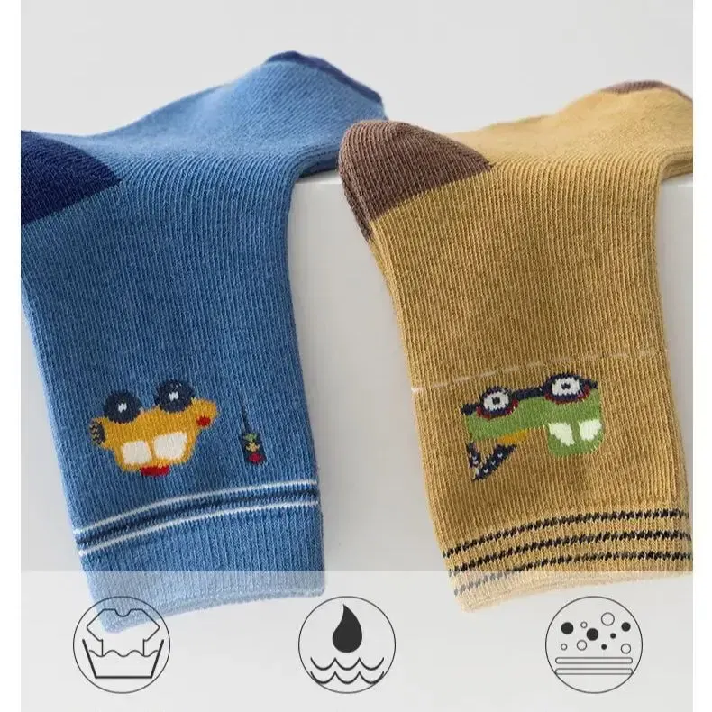 Color: Beige, Size: 10-12T - Autumn Socks Baby Socks Cute Truck Car Pattern Socks Boys Medium Socks Kids Autumn Winter Cotton Socks 5packs