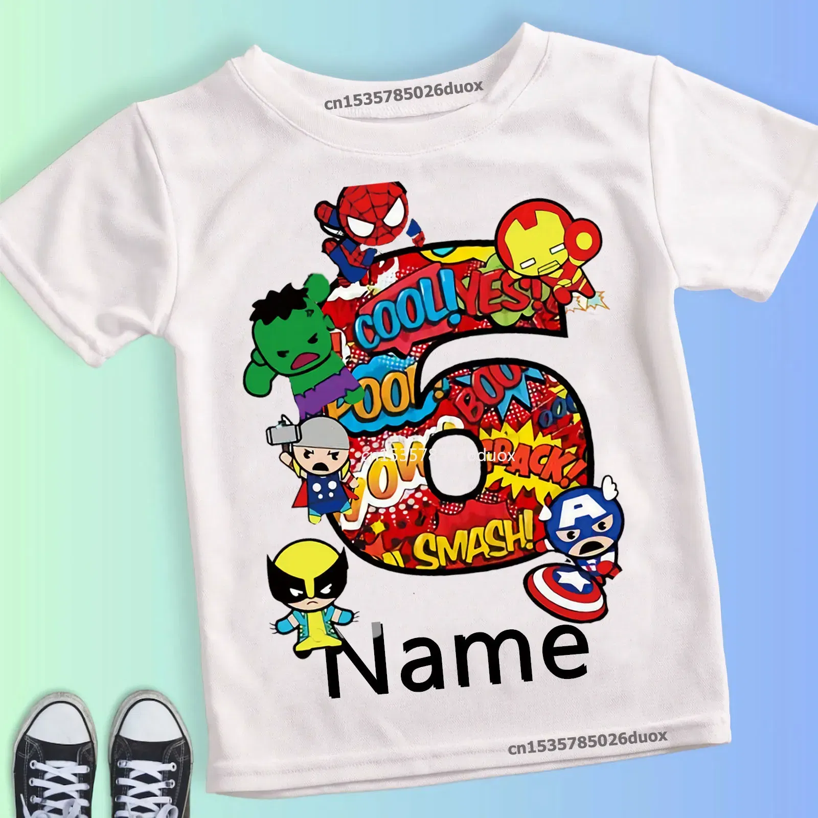 Color: Dark Grey, Kid Size: 6T - Summer 2024 3 4 5 6 7 8 9 Marvel SuperHero Birthday Girl Short Sleeved T-shirt The Avengers Personalize Name Birthday Boy Shirt
