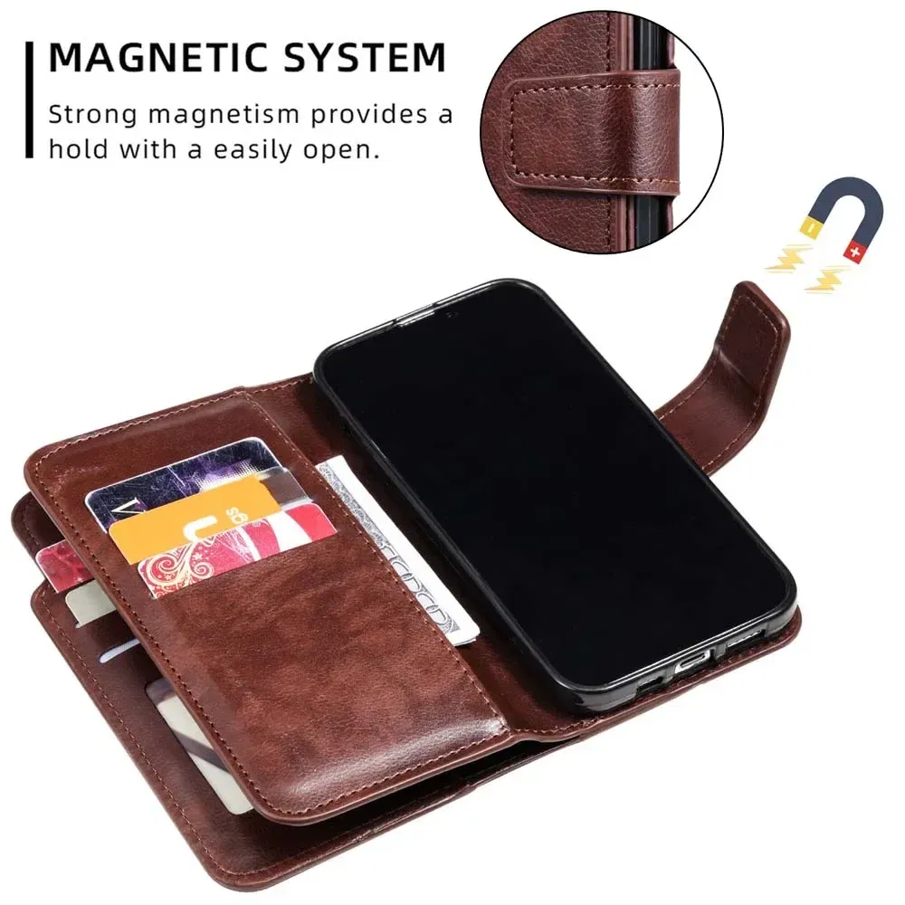 Color: Brown, Material: Silicon - Flip Leather Case for Redmi Note 13 12 11 Pro 13C 9 9A 9C Wallet Card Cover For Xiaomi 13T 11T Poco X5 C65 M6 X4 Pro