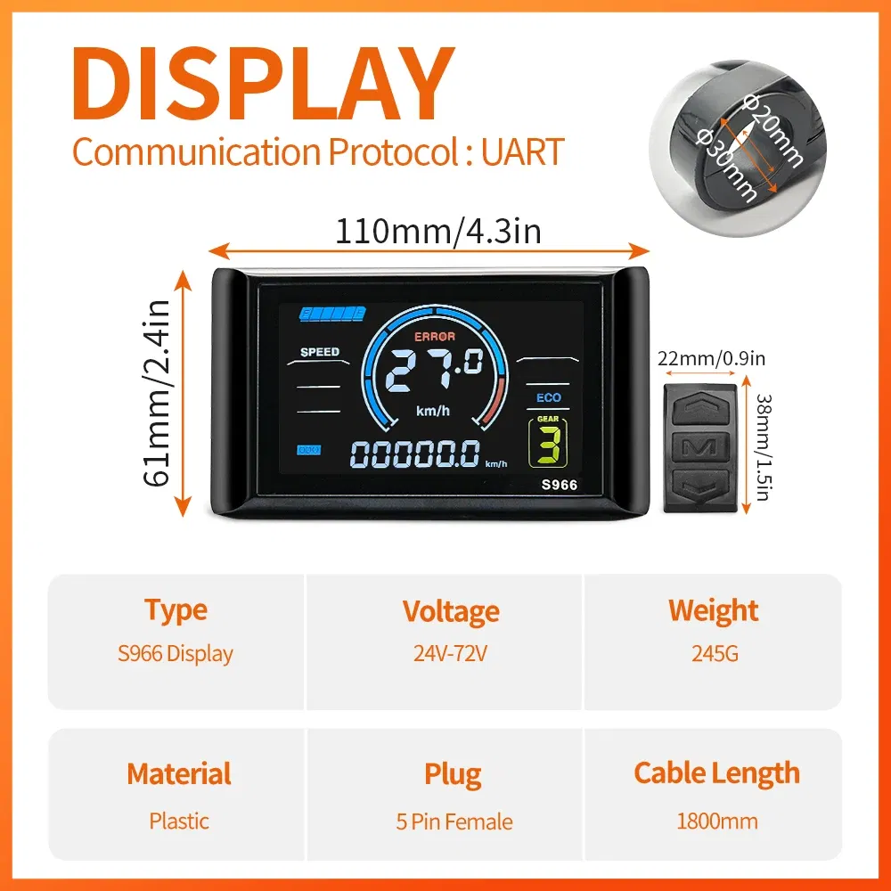 Color: Dark Grey - Ebike Sine Wave Waterproof Controlle 17A 26A 30A, with Color S966 Display Compatible  Hall and Hall free  Hub Motor Controller