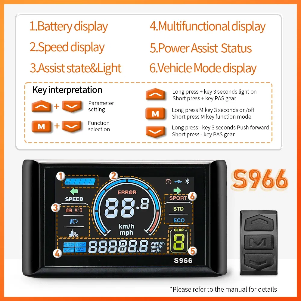Color: Dark Grey - Ebike Sine Wave Waterproof Controlle 17A 26A 30A, with Color S966 Display Compatible  Hall and Hall free  Hub Motor Controller