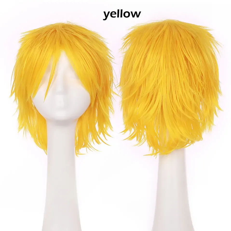 Color: Yellow, Ships From: CHINA, Stretched Length: 8inches - S-noilite Synthetic Short Wig Blue Brown Black Women Men Cosplay Costume Party Head Wigs Hair
