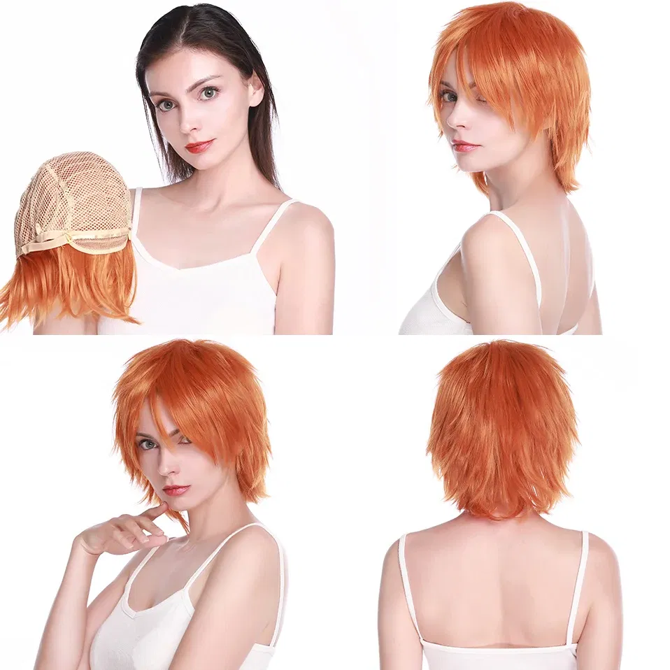 Color: Yellow, Ships From: CHINA, Stretched Length: 8inches - S-noilite Synthetic Short Wig Blue Brown Black Women Men Cosplay Costume Party Head Wigs Hair