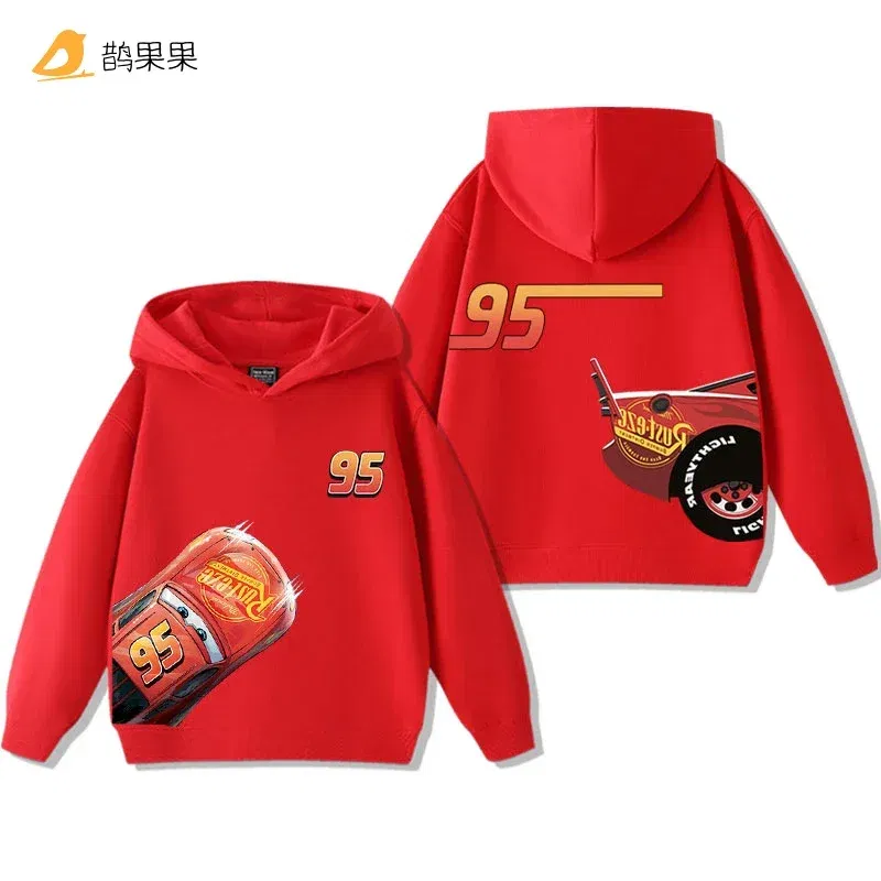 Color: SKY BLUE, Kid Size: 5 - Cars Lightning McQueen Fun Printed Kids Boys Girls Hooded Sweatshirt Fall and Winter Casual Fashion Warm Student Hoodie
