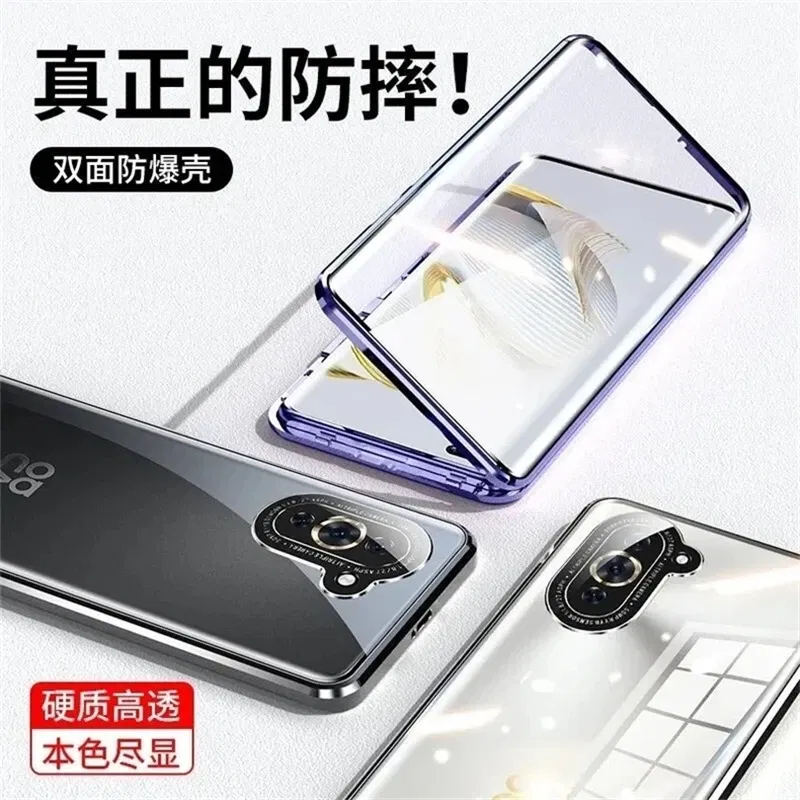 Color: Green, Material: ABS - 360 Full Case For Huawei Nova 12S Case Double Sided Magnetic Adsorption Metal Capa Tempering Glass Clear Phone Cover For Nova12S