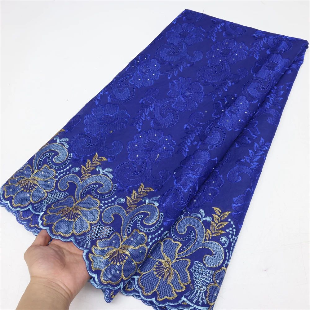 Color: RED, Length: 5 yards, Width: 120cm - Latest Dry Cotton African Lace Fabric High Quality 2024 Swiss Voile Lace Fabric with Stones For Nigeria Wedding Sewing Dresses