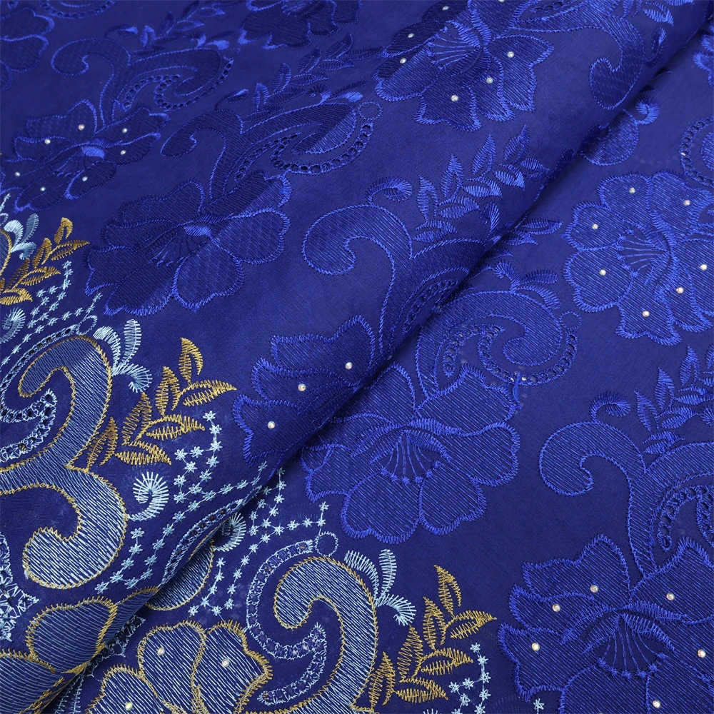Color: RED, Length: 5 yards, Width: 120cm - Latest Dry Cotton African Lace Fabric High Quality 2024 Swiss Voile Lace Fabric with Stones For Nigeria Wedding Sewing Dresses