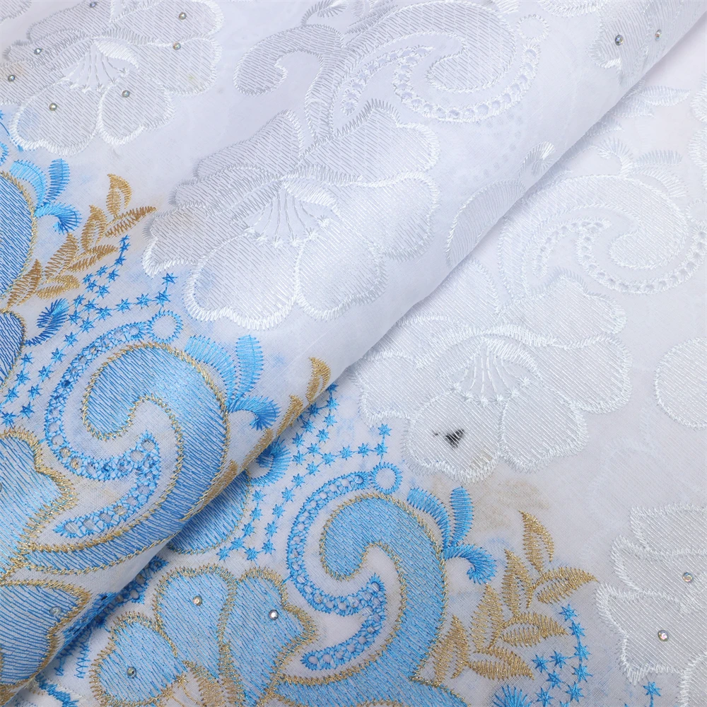 Color: RED, Length: 5 yards, Width: 120cm - Latest Dry Cotton African Lace Fabric High Quality 2024 Swiss Voile Lace Fabric with Stones For Nigeria Wedding Sewing Dresses