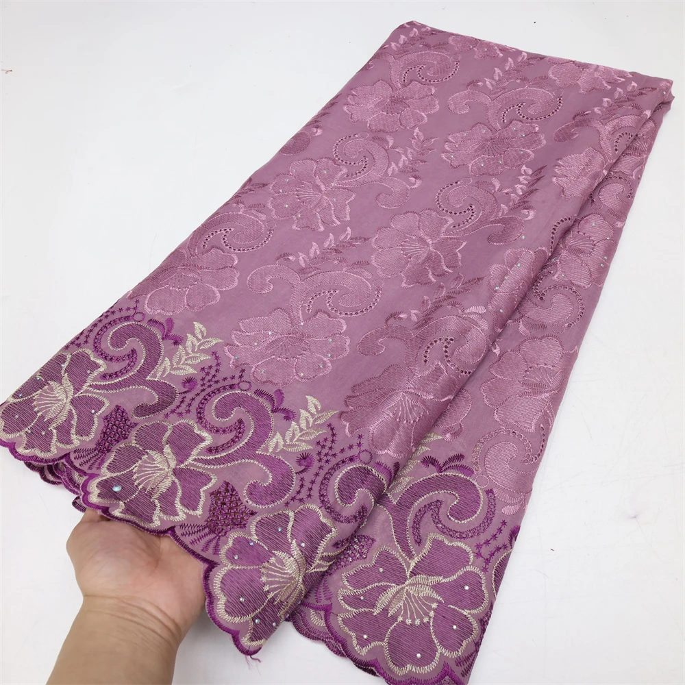 Color: RED, Length: 5 yards, Width: 120cm - Latest Dry Cotton African Lace Fabric High Quality 2024 Swiss Voile Lace Fabric with Stones For Nigeria Wedding Sewing Dresses