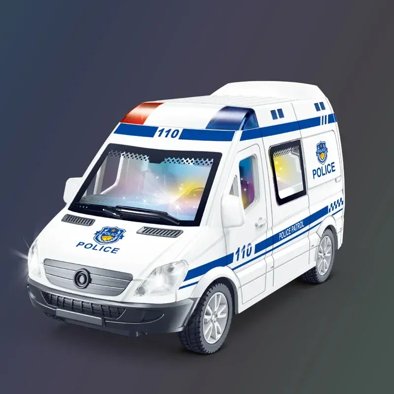 Color: Burgundy - 1:32 Mini Car Diecast Ambulance Fire-Truck Policecar Model Sound And Light Vehicle Simulation Collection Gifts Toys Boys