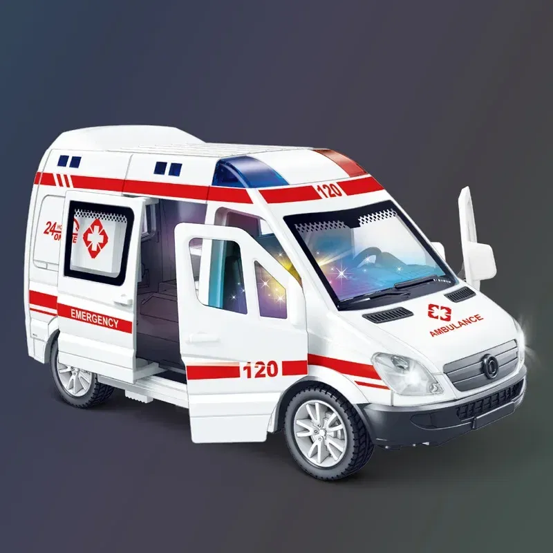 Color: Burgundy - 1:32 Mini Car Diecast Ambulance Fire-Truck Policecar Model Sound And Light Vehicle Simulation Collection Gifts Toys Boys