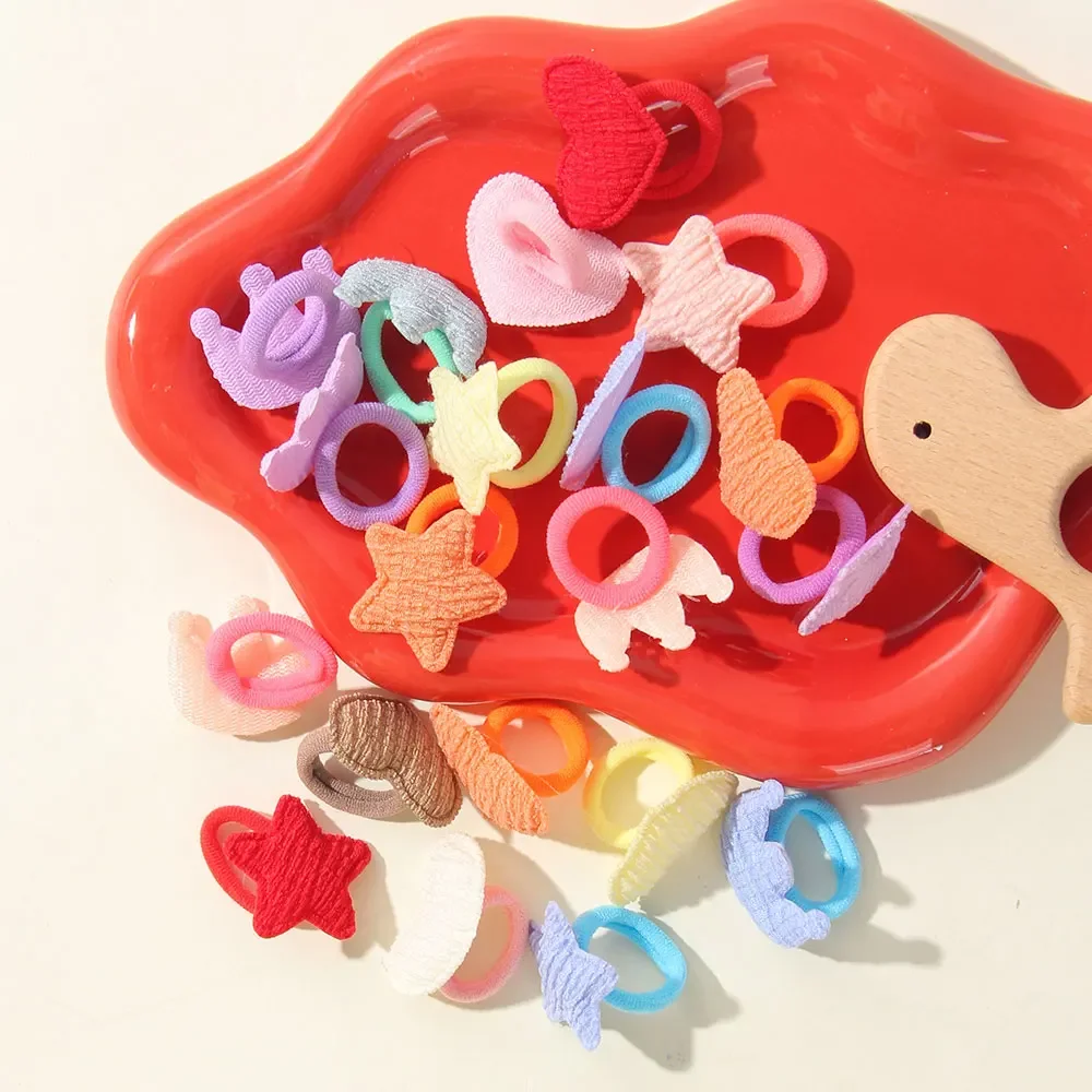 Color: Light  Blue - 10/30pcs girls star butterflies children's hairband harmless hair cute towels rope ponytail rack children's rubber band headwear