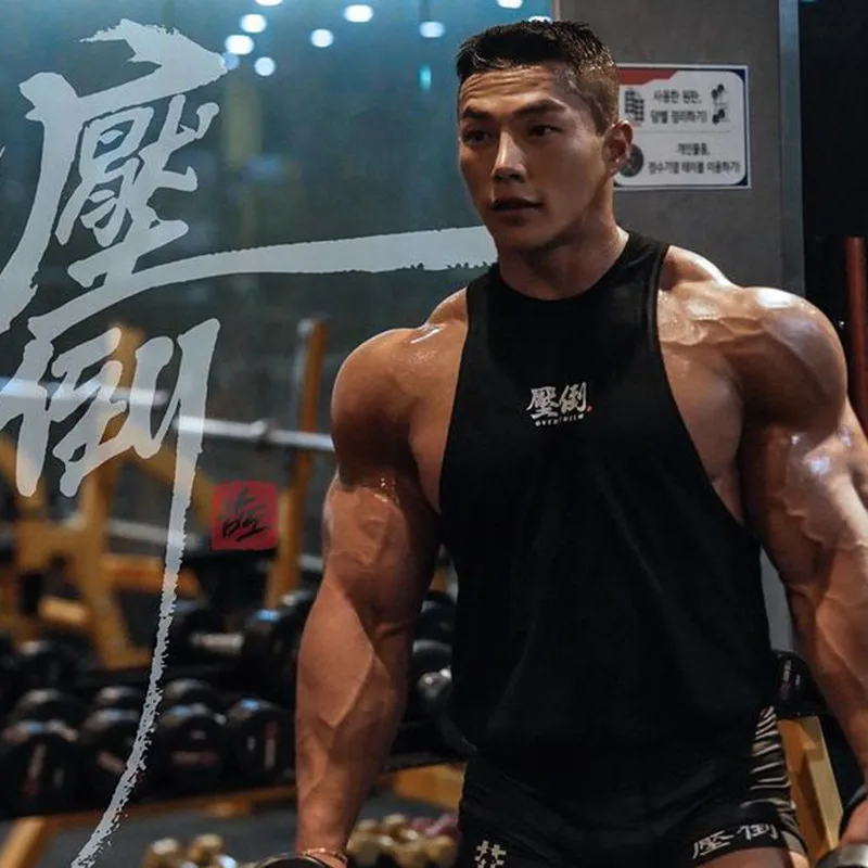 Color: Blue, Size: M - Summer New Figure Sports Vest Men's Cotton Elastic Training Fitness Vest Fashion Basketball Enthusiasts Hot Transfer Logo