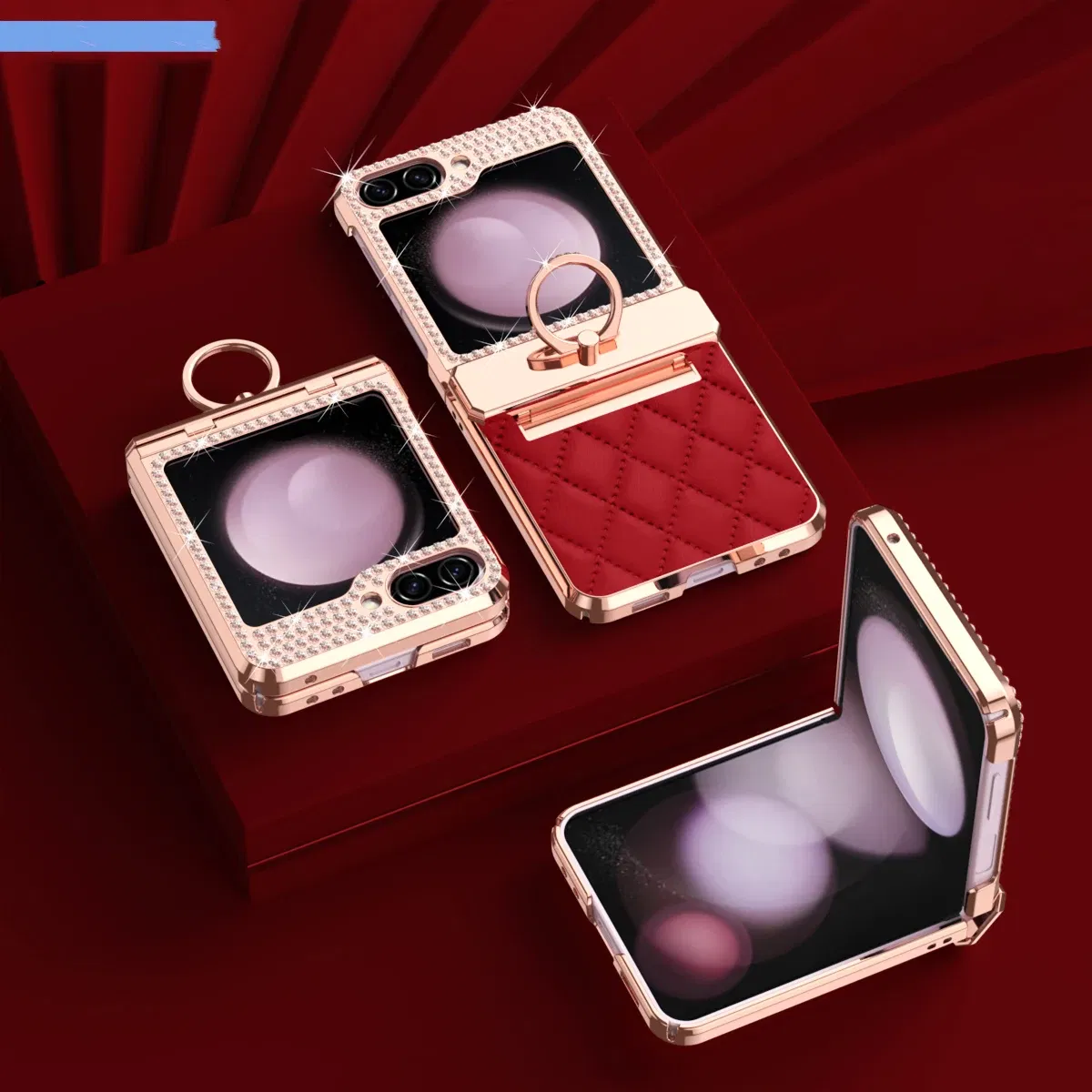 Color: Gold, Material: Aluminum - Diamonds Leather Plating Ring Holder Case For Samsung Galaxy Z Flip 5 4 3 5G Shockproof Hinge Protection Cover For Z Flip5