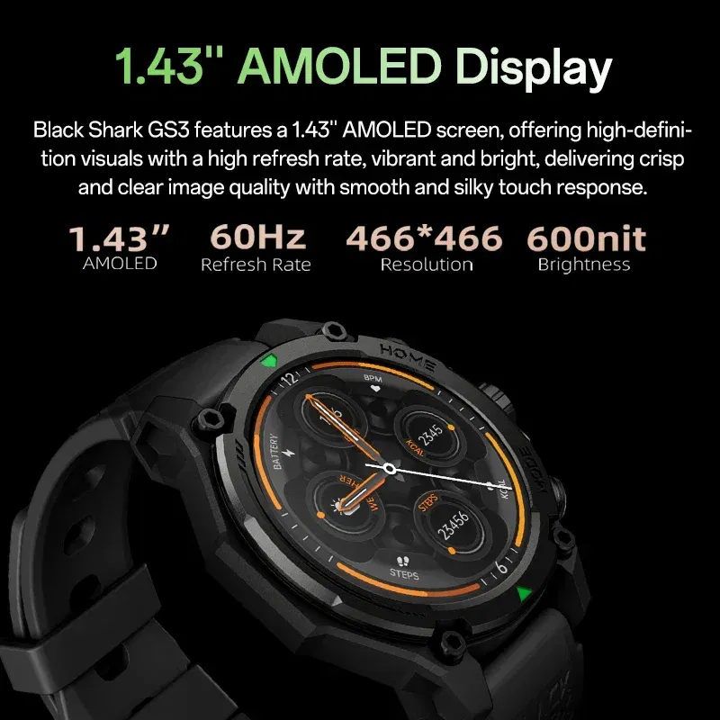 Color: Gold, Ships From: CHINA - [World Premiere]Blackshark GS3 Smart Watch Global Version 1.43"AMOLED Display GPS Satellite Positioning 21 Day Battery Life 5ATM
