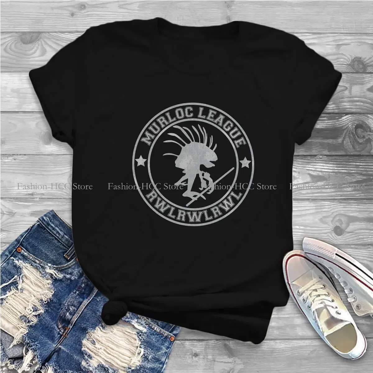 Color: WHITE, Size: L - World of Warcraft Polyester TShirts Murloc League Personalize Women's T Shirt Hipster Tops