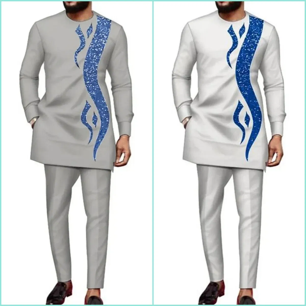 Color: Ivory, Size: XXXL - 2024 New African Traditional Men's Set Elegant and Fashionable Men's Suit Casual Embroidery Two Piece Set Men's Suit Kaftan