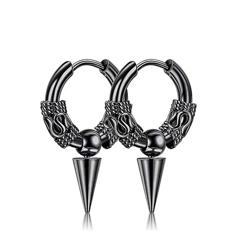 Metal Color: Blue - 2pcs Fashion Cross Feather Stud Earrings, Punk Rock Style For Women Men High Quality Stainless Steel Hiphop Ear Jewelry