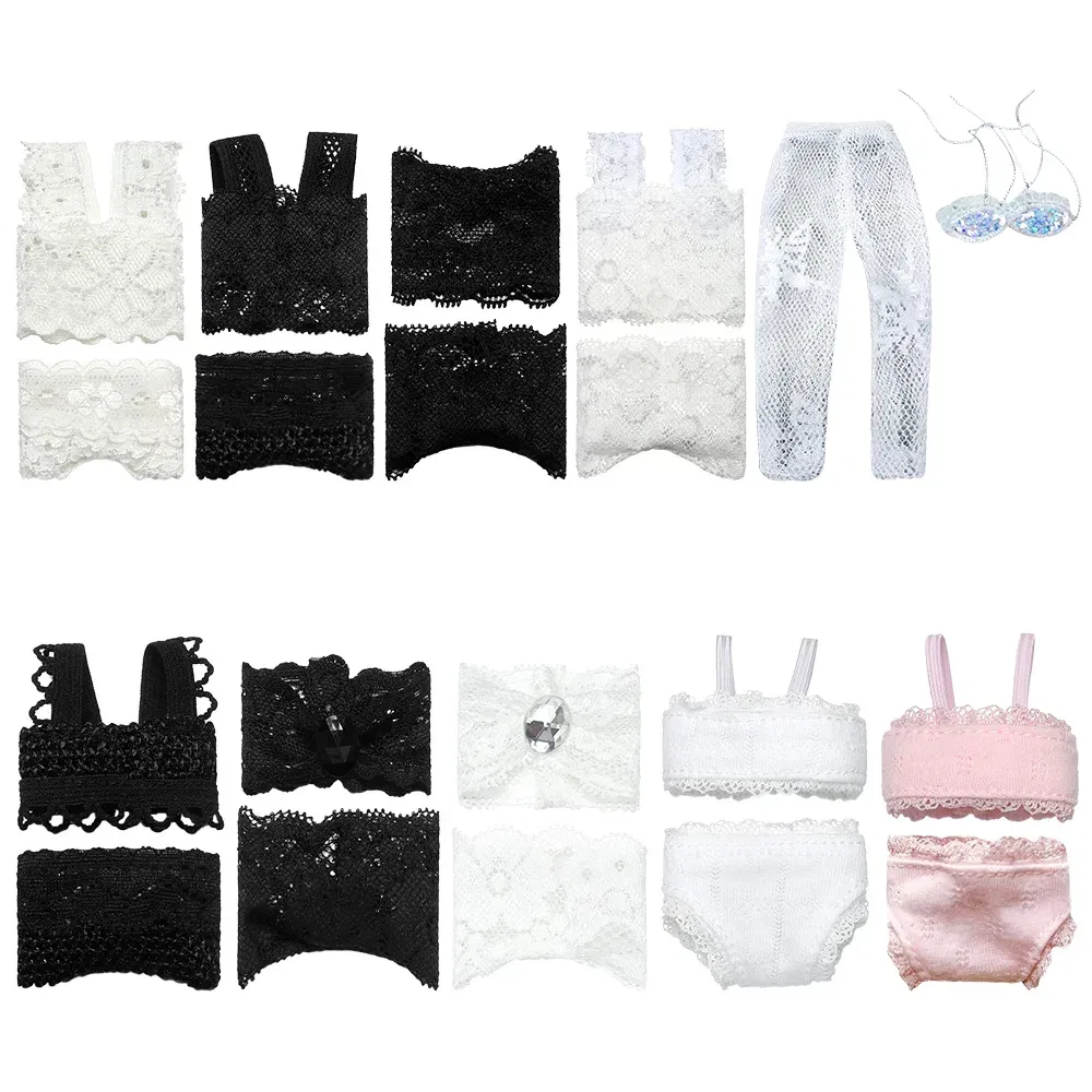 Color: Blue - 1Set Soft Lace Underwear Bra Briefs For 30CM Doll 1/6 Knickers For Blythe 1/6 BJD Dolls Top Underpant For Dollhouse Kids Toy