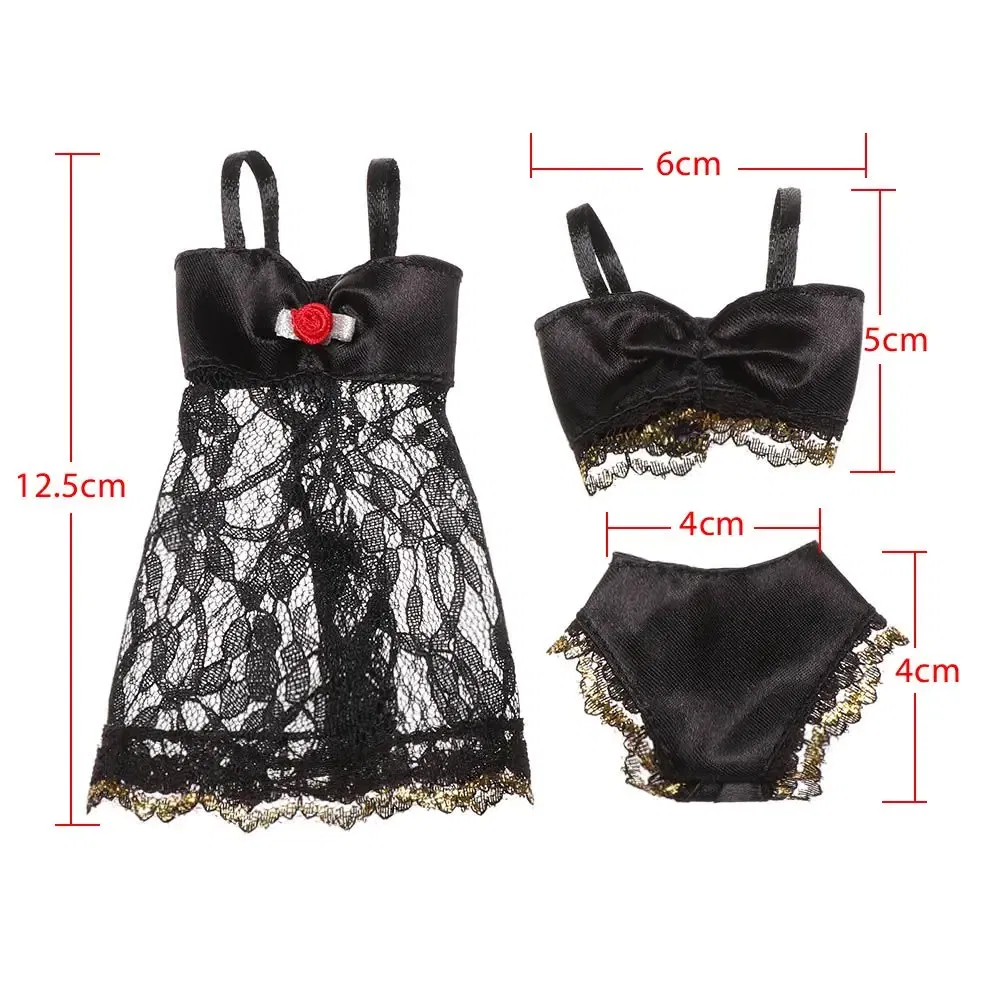 Color: Blue - 1Set Soft Lace Underwear Bra Briefs For 30CM Doll 1/6 Knickers For Blythe 1/6 BJD Dolls Top Underpant For Dollhouse Kids Toy