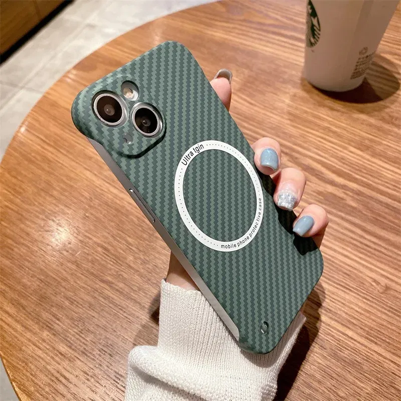Color: green, Material: PP - Luxury Carbon Fiber for iPhone 11 14 Plus 12 13 Pro Max Magsafe Case Magnetic Wireless Hard Thin Slim Cover for iPhone 13 14 Max