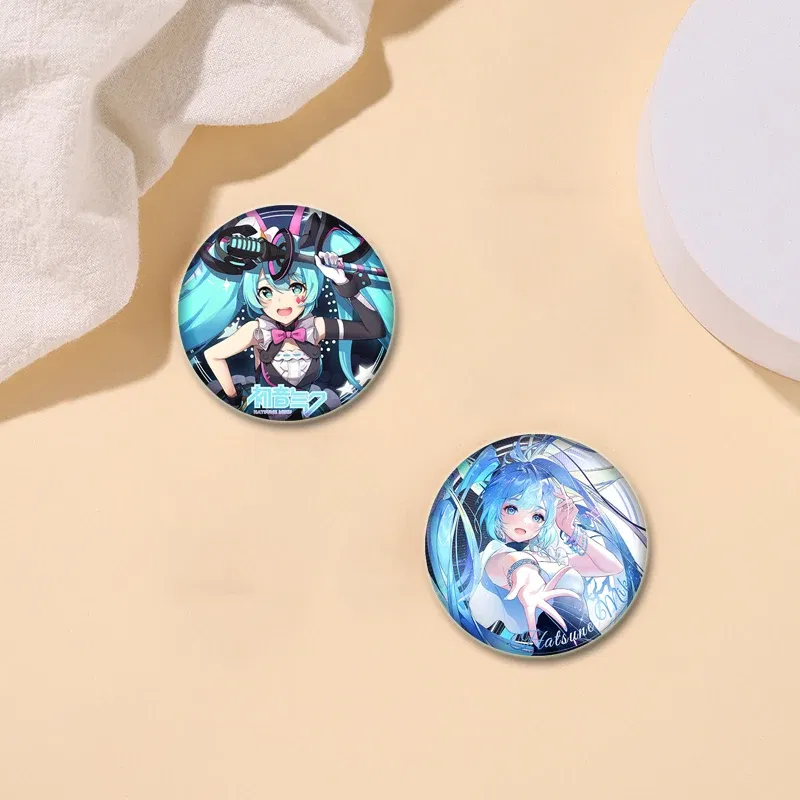 Color: light green, Size: L - 58/44/32mm Miku Anime Round Pins Cartoon Badges Cosplay Handmade Tinplate Brooch on Backpack Clothes Chest Ornament Gifts