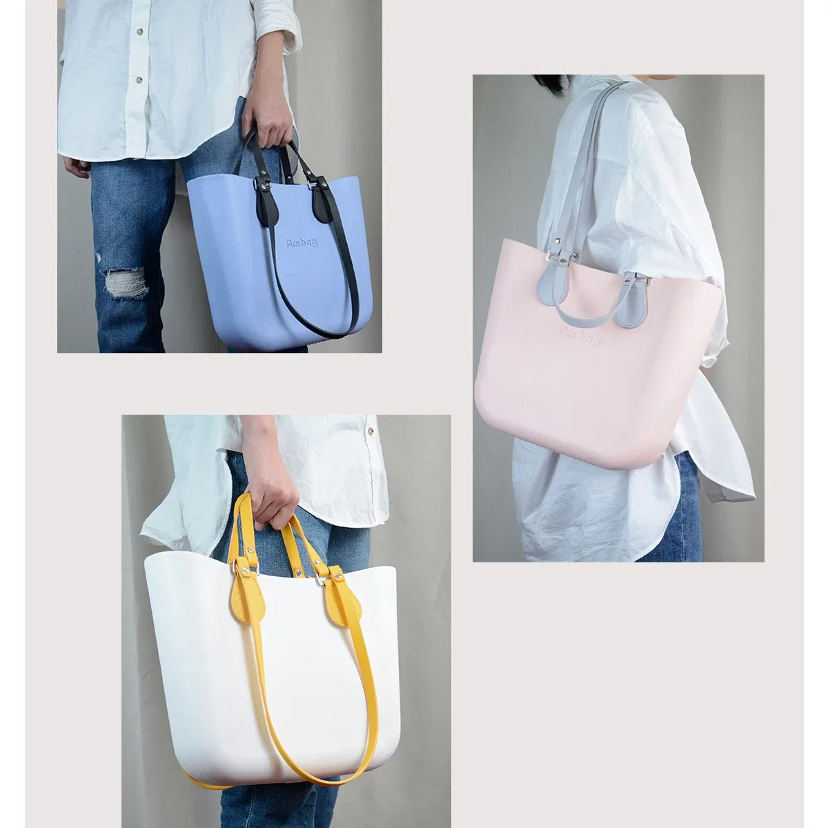 Color: Light Grey - New Long Short Leather Handheld Single Shoulder One-Piece Straps Handles O Bag Accessories Multifunctional Strap for Obag