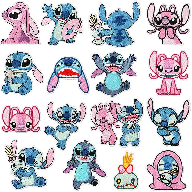 Color: DULL - 1pcs Lilo & Stitch Embroidery Cloth Stickers Disney Bags Clothes DIY Accessories Kids Pants Hole Repair Iron On Patch Applique