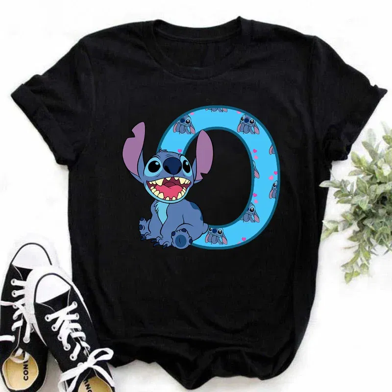 Color: Red, Size: XXXL - Disney Lilo&Stitch A-Z Alphabet Summer Women's Printed T-Shirt Women's Casual Tops T-Shirt Fashion Cartoon Plus Size T-Shirt