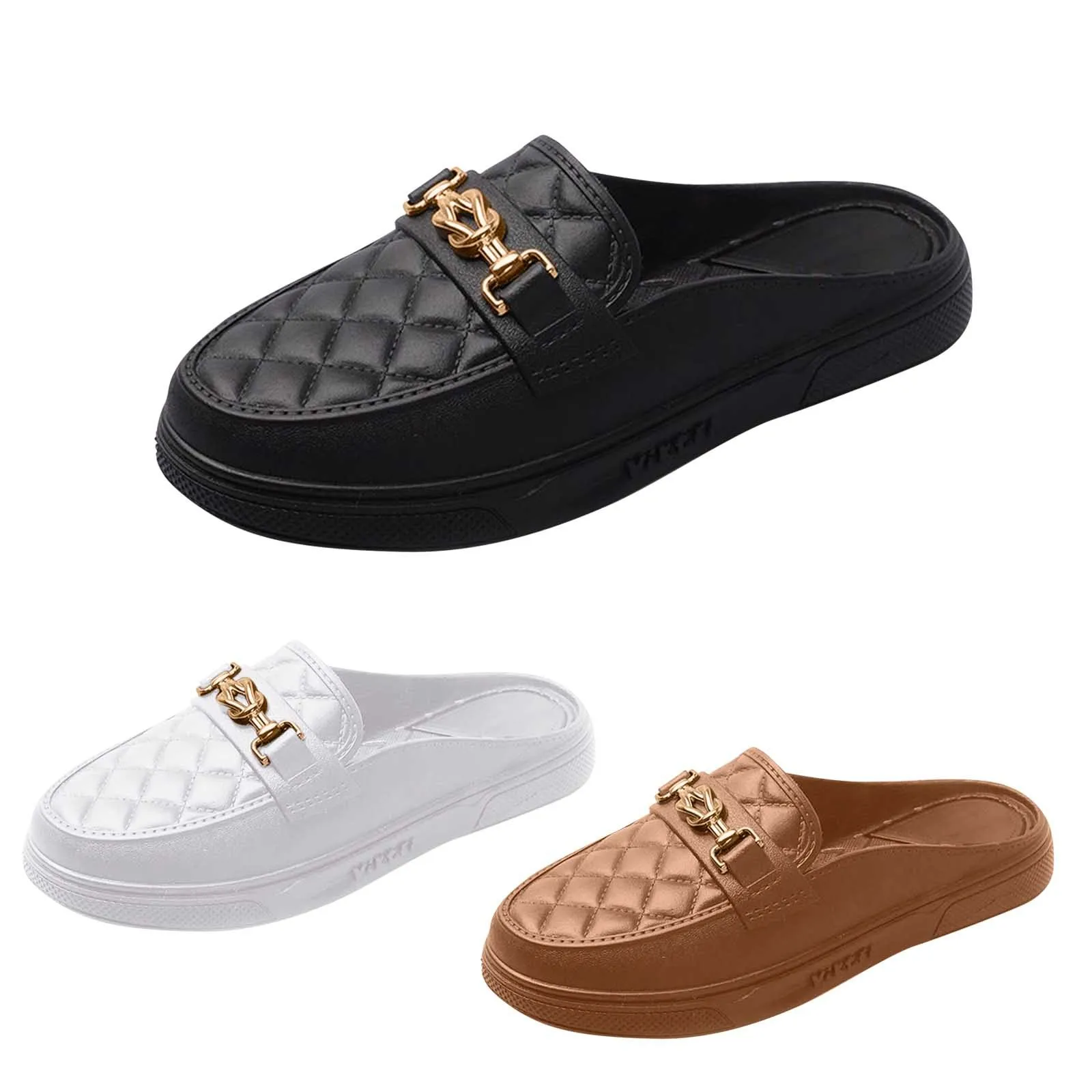 Color: Khaki, Shoe Size: 38 - Summer New Style Women's Soft Bottom Anti-slip Versatile Outer Wear Beach Flat Bottom Lazy Person One Step Casual Half Slippers