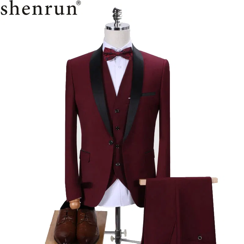 Color: Blue, Size: XXXL - Shenrun Men Tuxedo Slim Fit Fashion Suit Wedding Shawl Lapel 3 Pieces Skinny Single Breasted Jacket Party Prom Singer Costume
