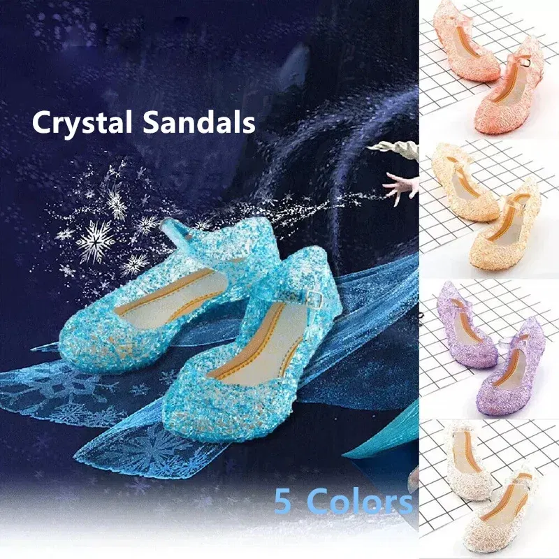 Color: Blue, Shoe Size: 4 - Elsa Princess Crystal Shoes for Girls 2024 New Fashion Kids Birthday Casual Sandals Shoes Baby Wedding Party Shoes