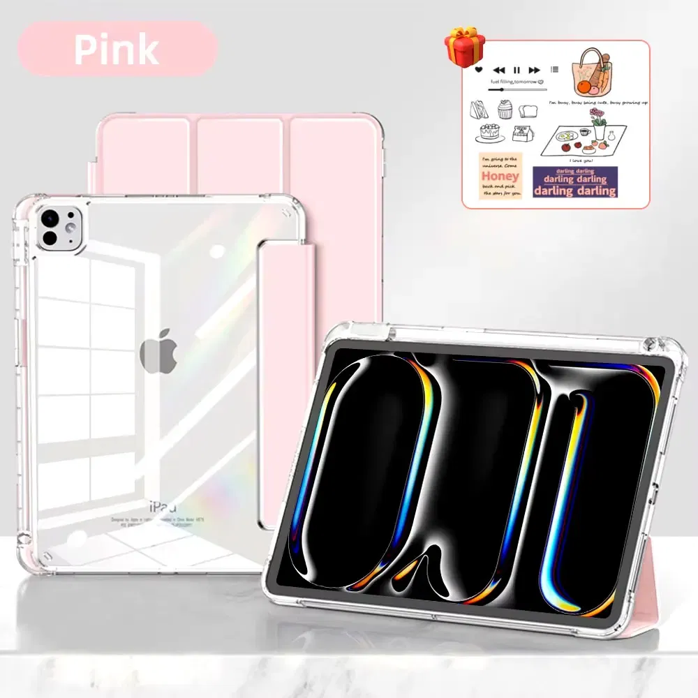 Color: WHITE, Size: iPad pro 12.9 - For iPad Air 5 Case 2024 Air 6 11 iPad Pro 11 12.9 13 10 Gen 10.2 9th 8th 7th 9.7 6th 5th Mini 7 6 Smart case with pen Holder