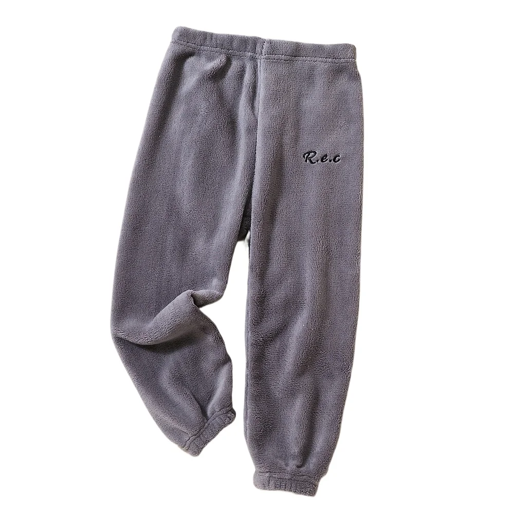 Color: Dark Grey, Kid Size: 3T - Children Thicken Fleece Pants Boys and Girls Solid Letter Embroidery Sports Casual Kids Clothes Warm Leggings Clothing Winter