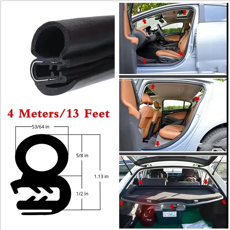 Color: black - Car Door Rubber Seal Weatherstrip Steel Belt Weatherstripping Soundproof Waterproof Seal Kit Strip Rubber Seal Edge Trim