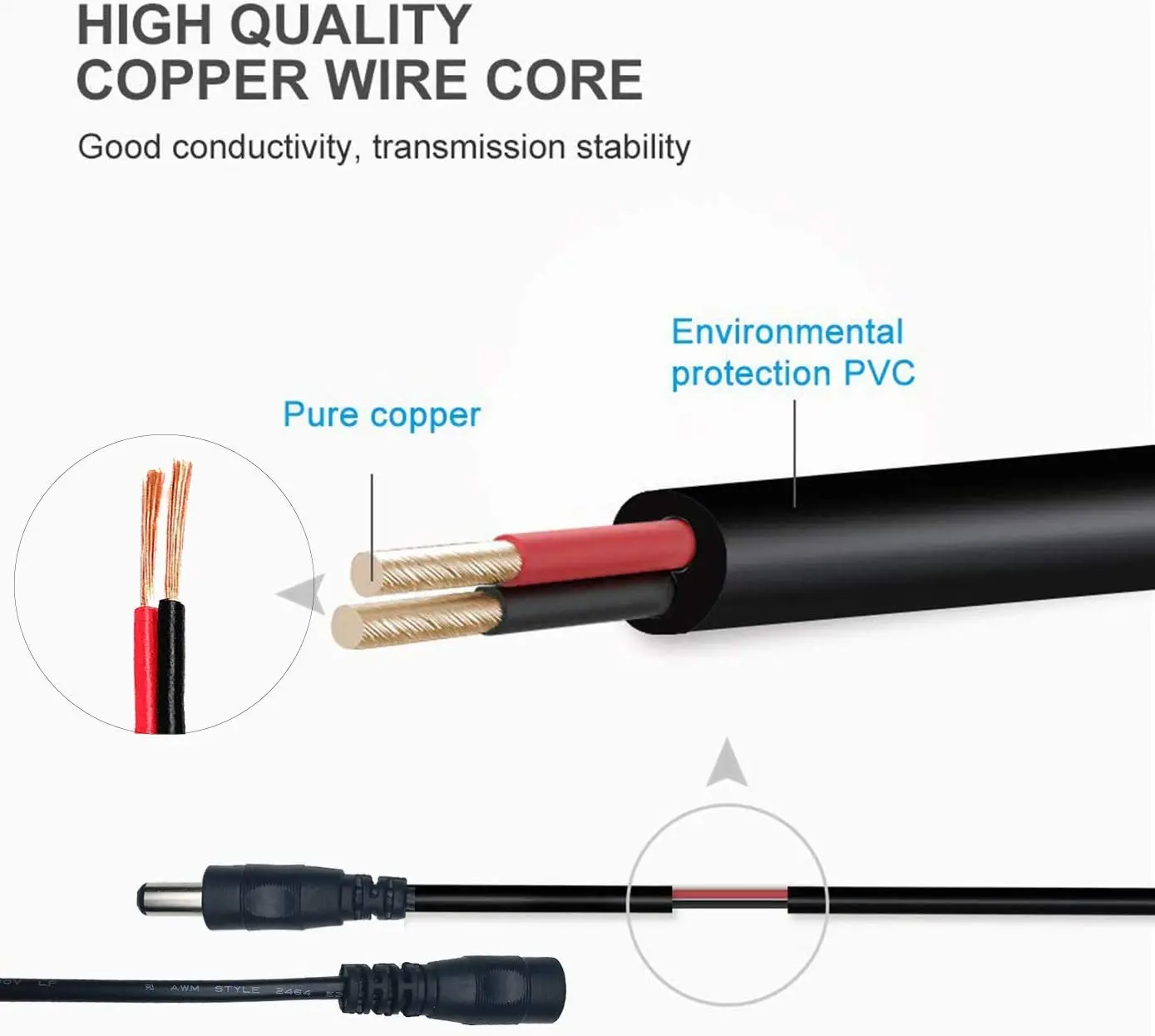 Color: Red - DC 12V Extension Power Cable 2.1mm*5.5mm Male To Female Connect Wire White Black 0.5m 1m 2m 3m 5m 10m For LED Light CCTV Camera