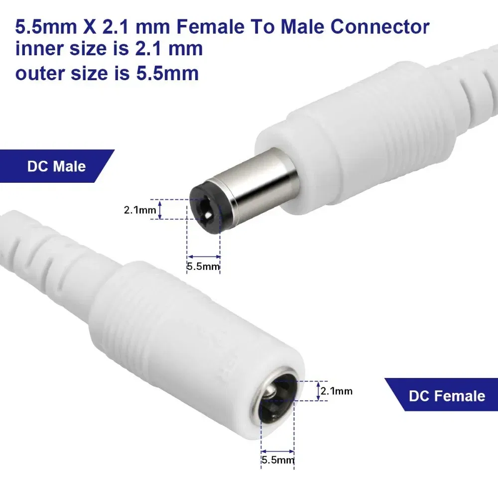 Color: Red - DC 12V Extension Power Cable 2.1mm*5.5mm Male To Female Connect Wire White Black 0.5m 1m 2m 3m 5m 10m For LED Light CCTV Camera