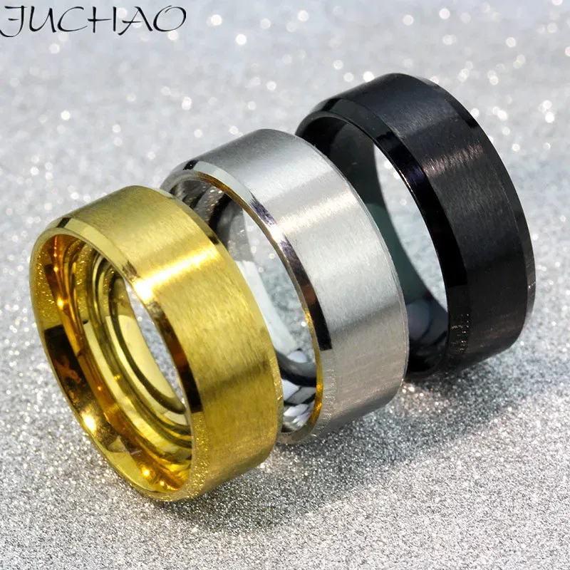 Main Stone Color: Black, Ring Size: 9 - JUCHAO Classic Ring Men Titanium Black Men Jewelry Wedding Bands Boyfriend Gift Dropshipping