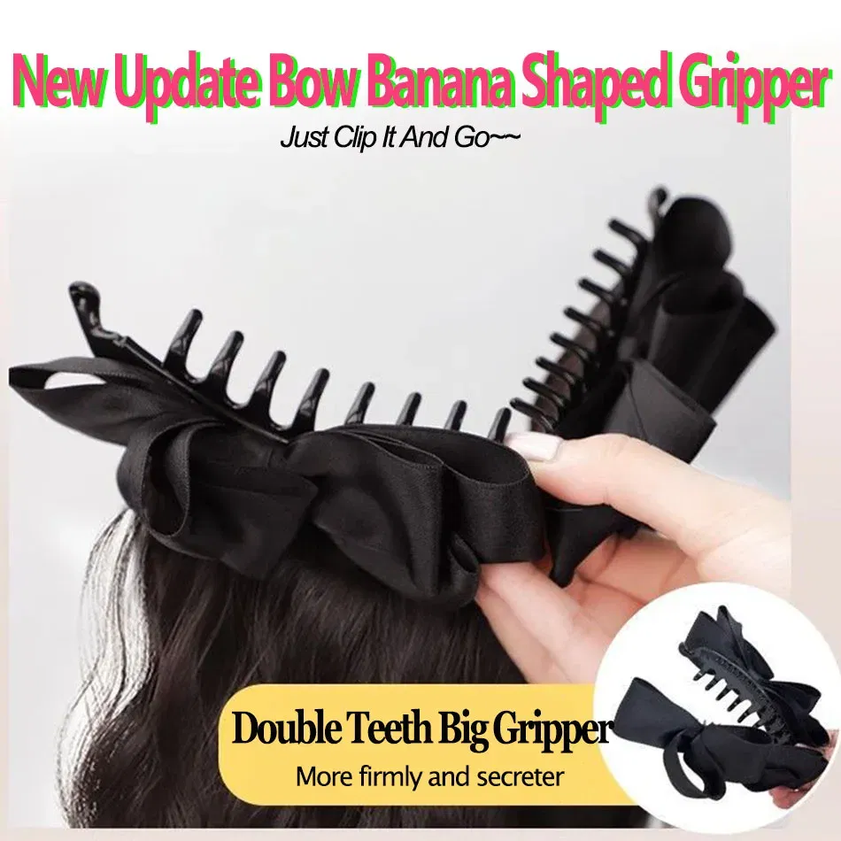 Color: #33, Stretched Length: 18inches - Elegant Synthetic Silk Bowknot Banana Claw Clip Ponytail Wig With Grab Clip Long Wavy Layered Ponytail for Women Daily Use